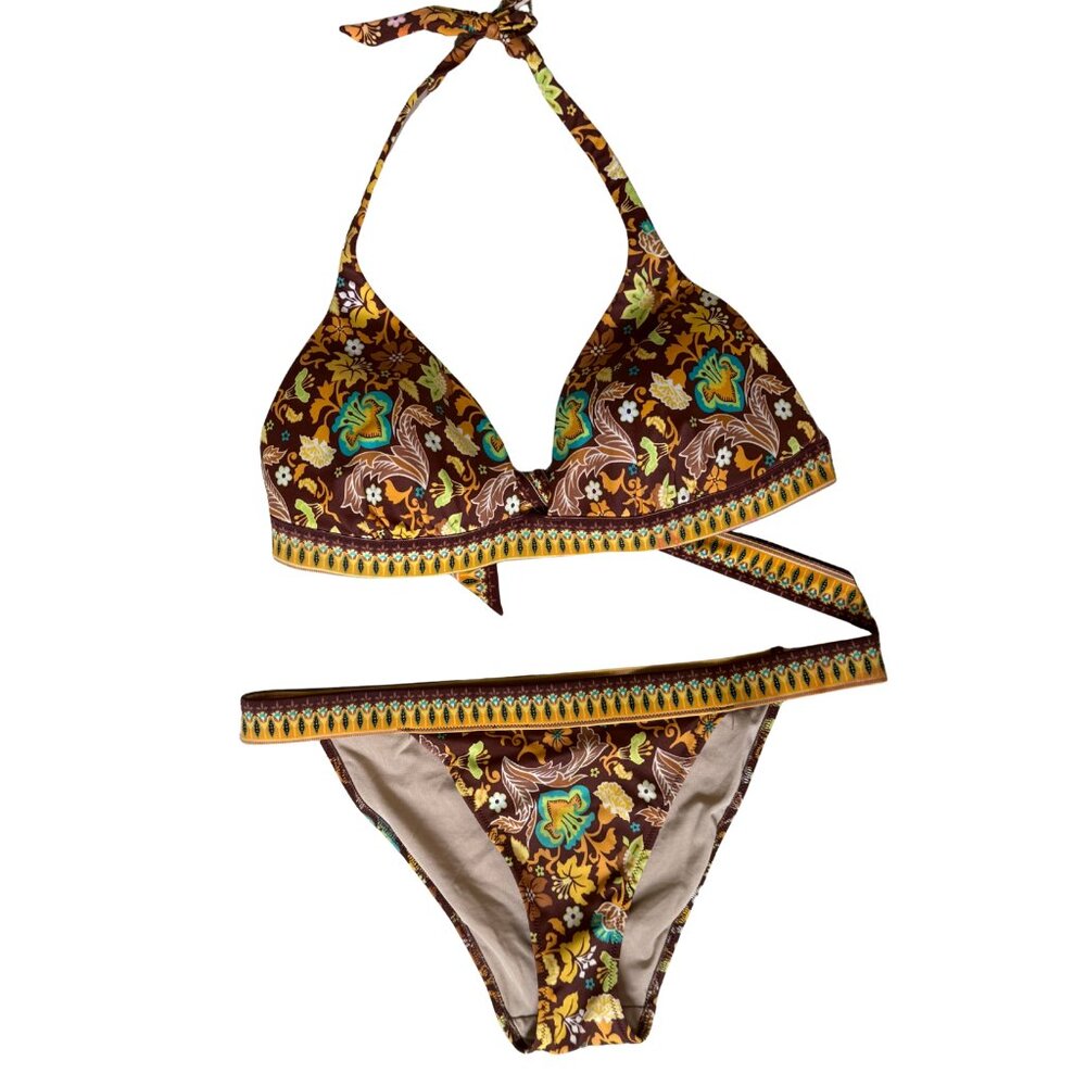 Women's 70s Inspired Victoria's Secret Bikini Set - Top Large, Bottom Medium